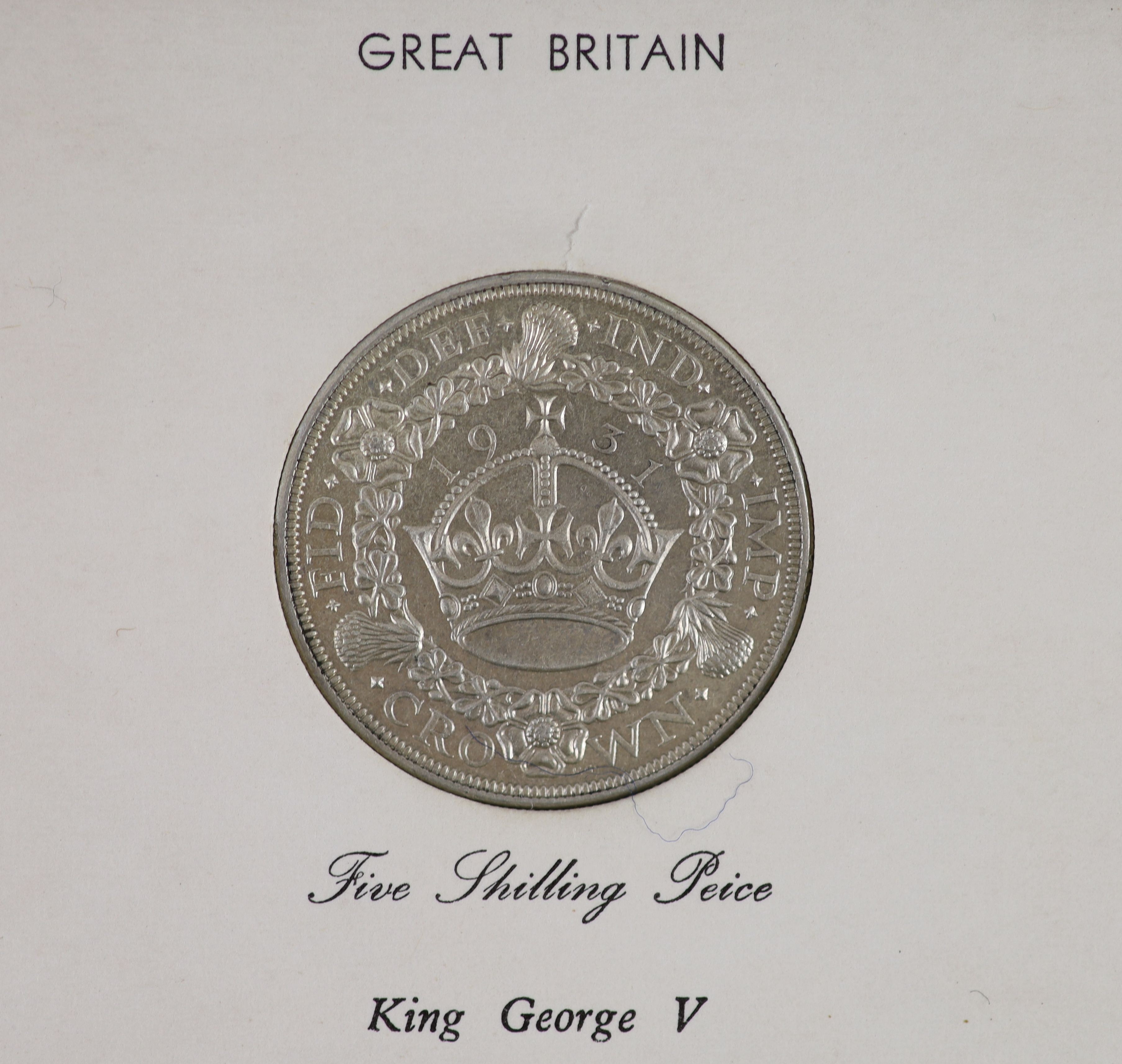 A George V specimen set of nine coins, 1931, fourth coinage, comprising Crown, (S4036), cleaned otherwise about EF, halfcrown and threepence, cleaned otherwise about EF or better, florin, shilling and sixpence, cleaned g